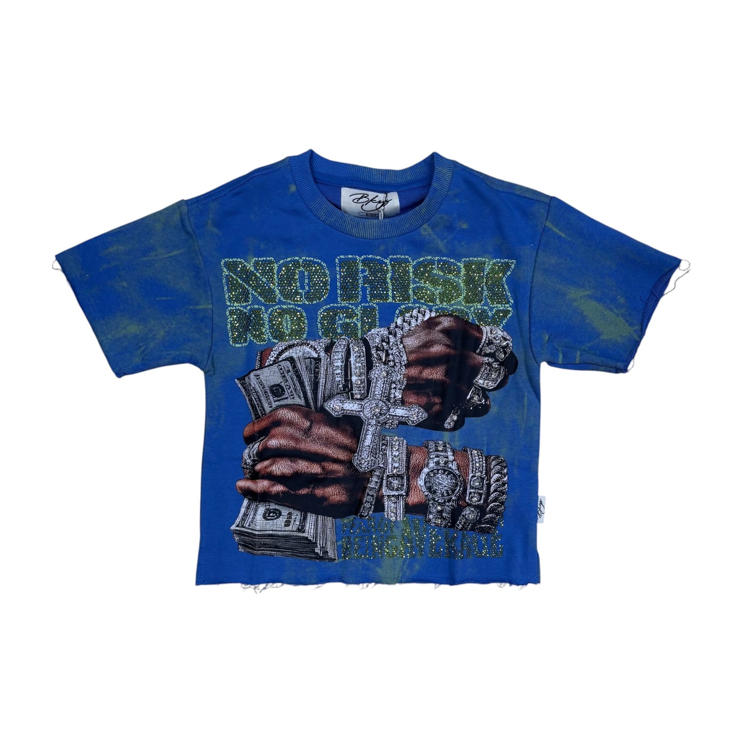 T1464B - Boy's/Kid's No Risk No Glory with Rhinestones Cropped Top T-Shirt