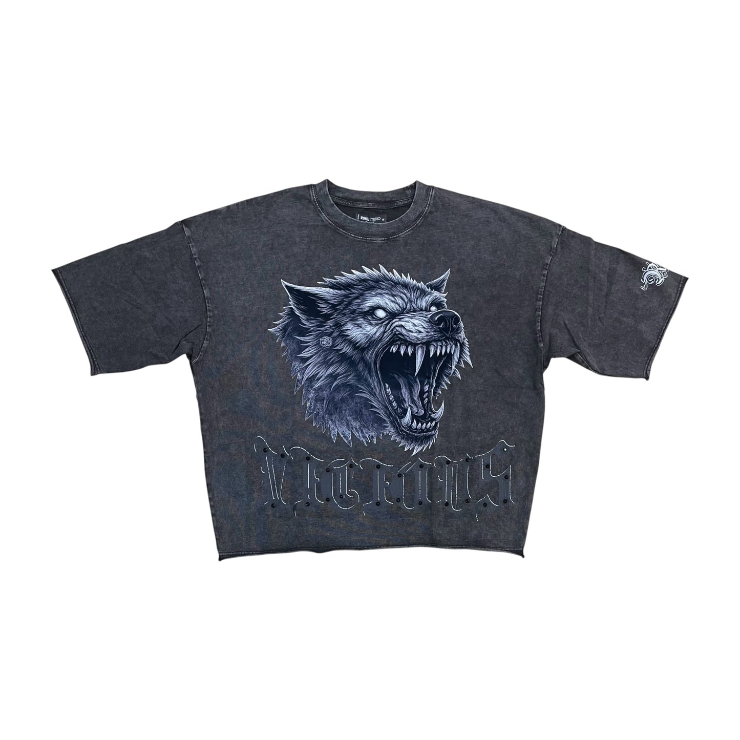 WH-RK1482018 - Beast Enzyme Studded Cropped Top Graphic T-Shirt