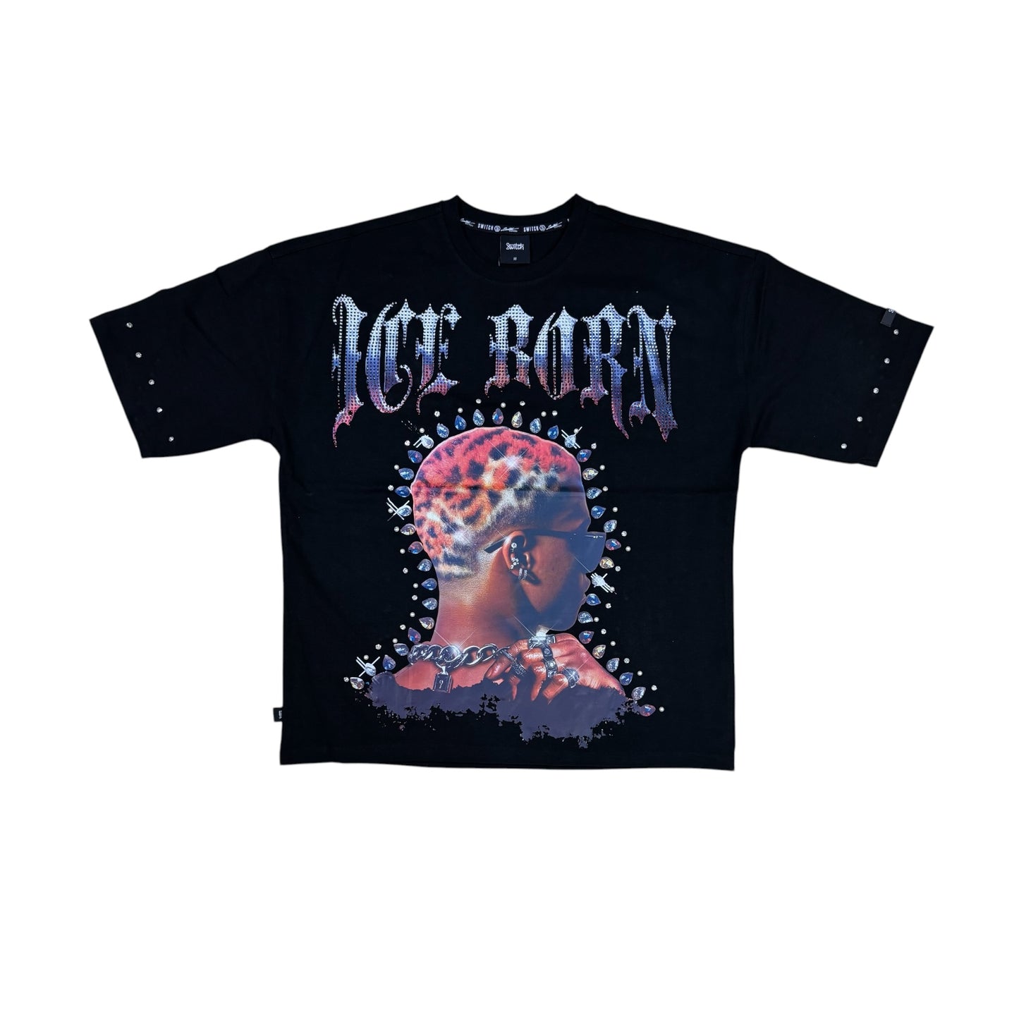 WH-SM6104 - Ice Born Boxy with Studs n Rhinestone Graphic T-Shirt