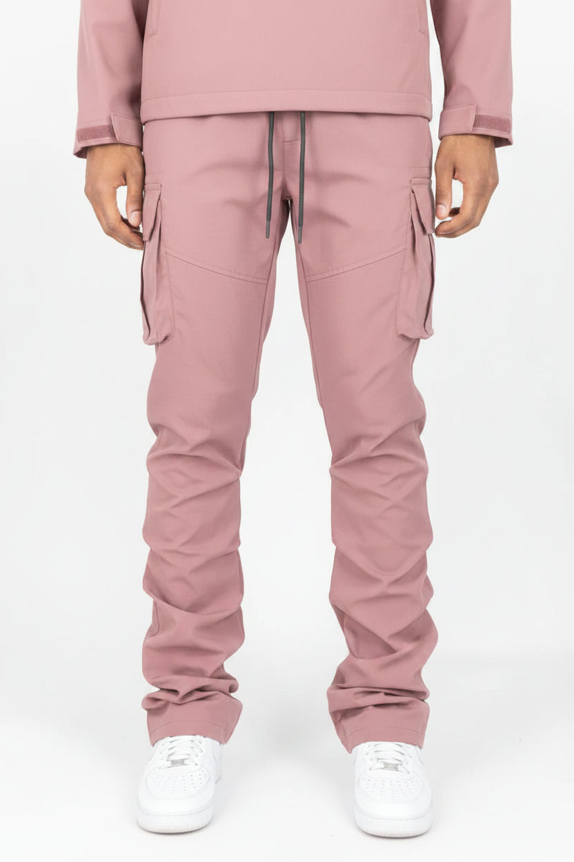 WH-100-422 - Solid Cargo Stacked Nylon Pants