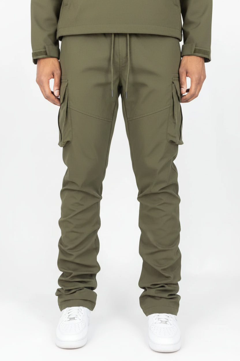WH-100-422 - Solid Cargo Stacked Nylon Pants