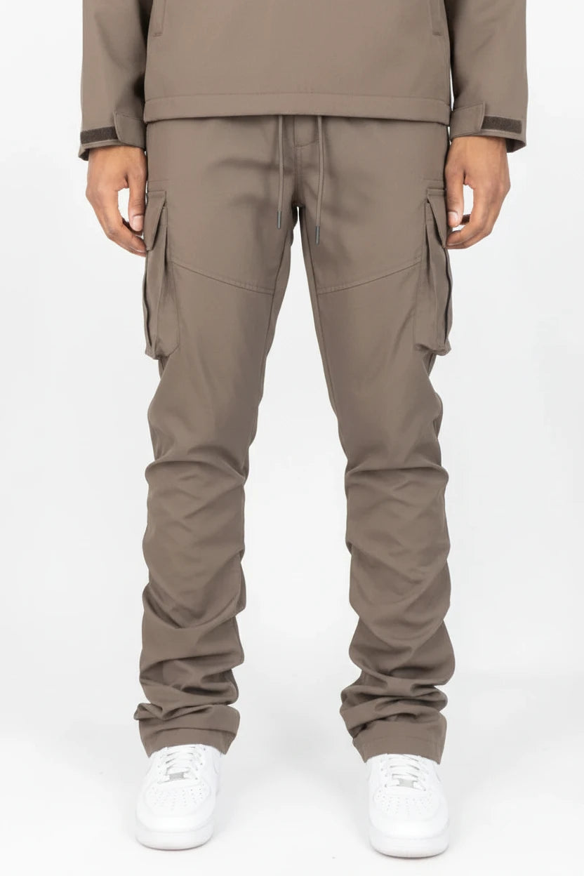 WH-100-422 - Solid Cargo Stacked Nylon Pants