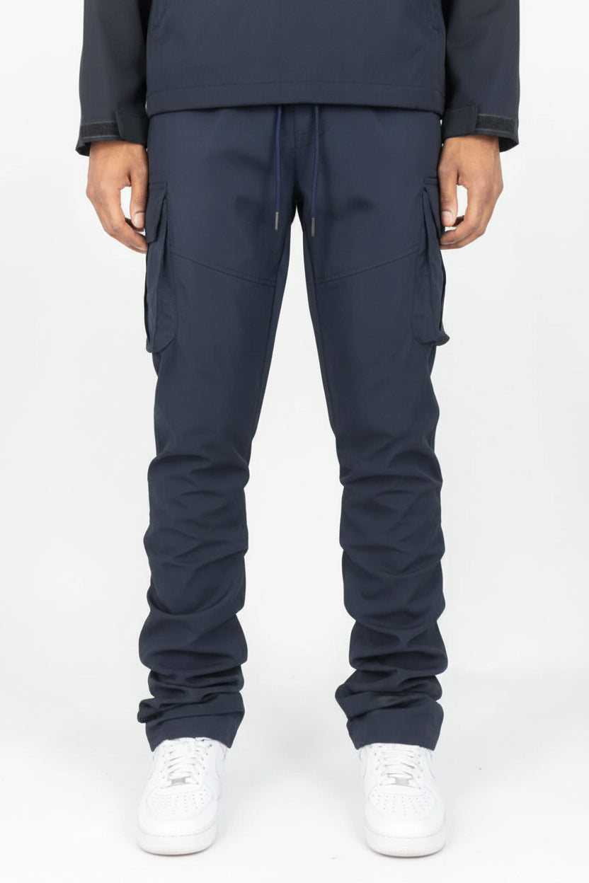 WH-100-422 - Solid Cargo Stacked Nylon Pants