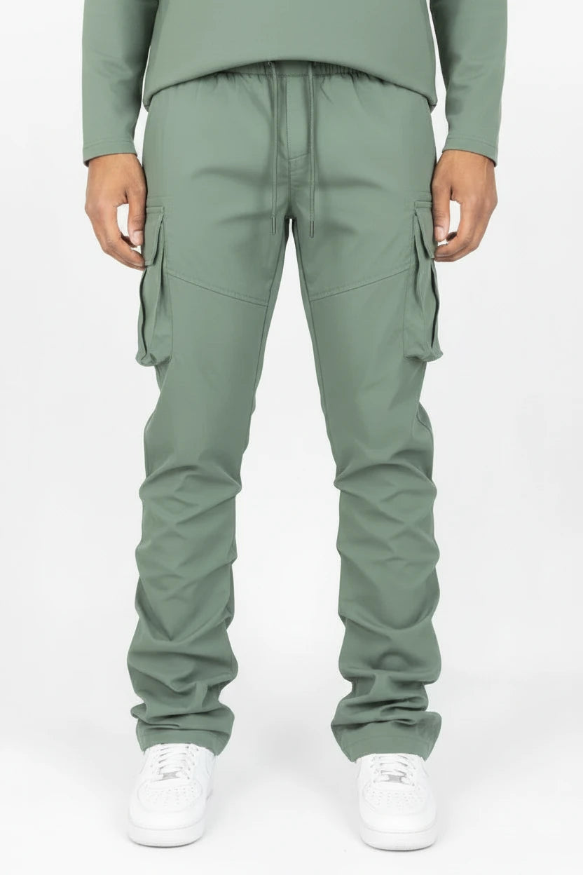 WH-100-422 - Solid Cargo Stacked Nylon Pants