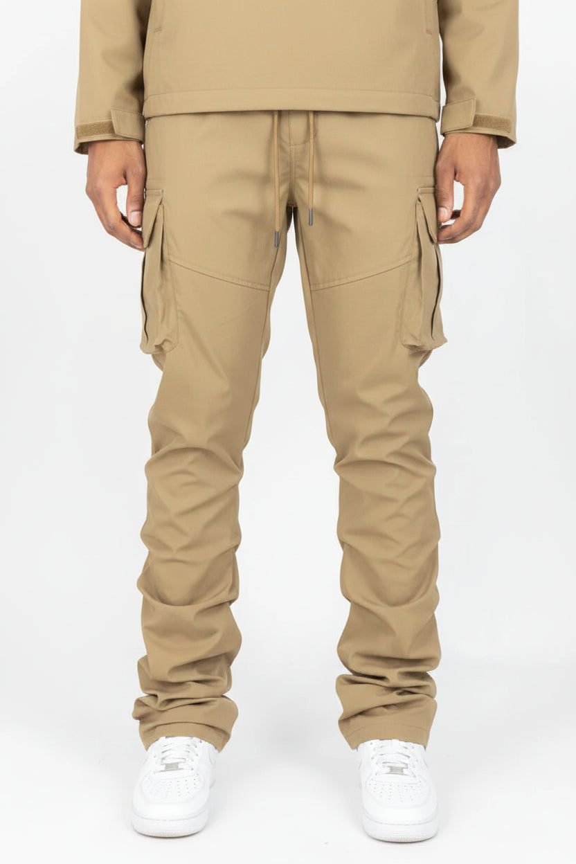 WH-100-422 - Solid Cargo Stacked Nylon Pants