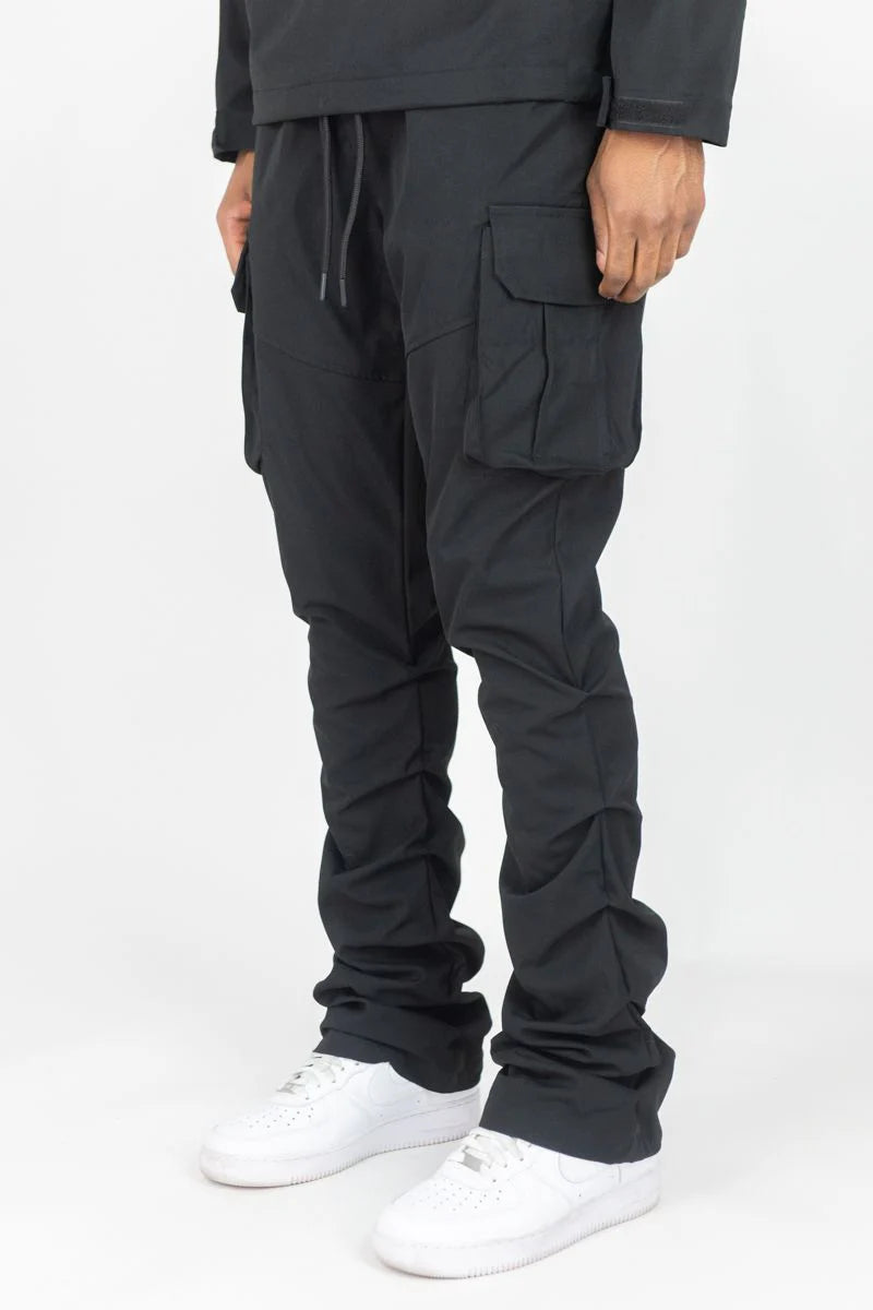 WH-100-422 - Solid Cargo Stacked Nylon Pants