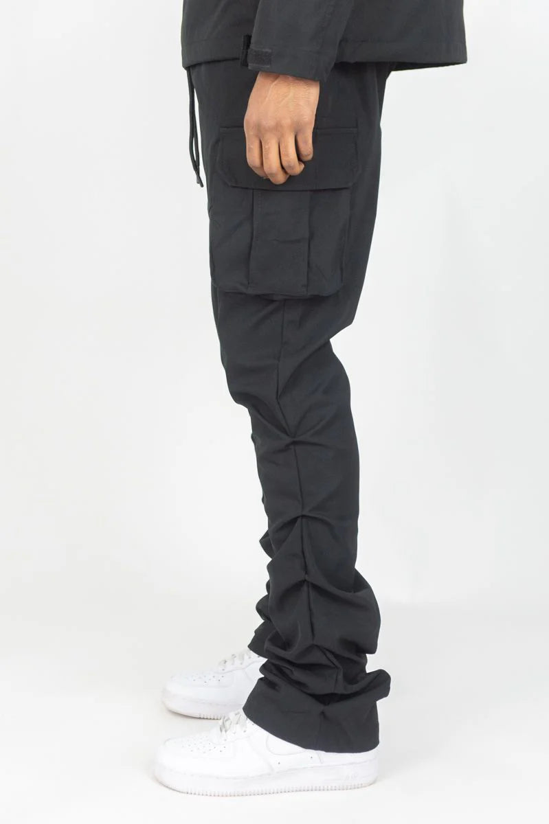 WH-100-422 - Solid Cargo Stacked Nylon Pants