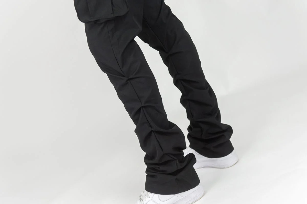 WH-100-422 - Solid Cargo Stacked Nylon Pants