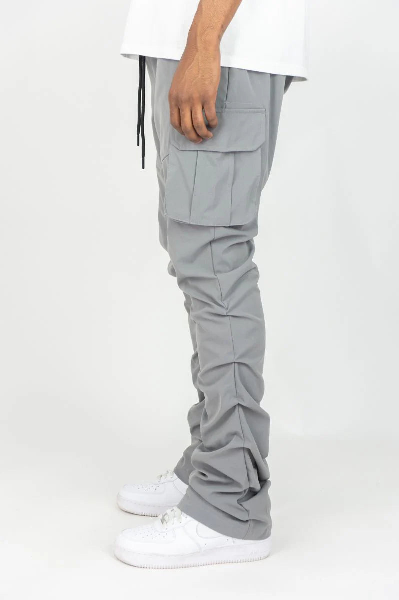 WH-100-422 - Solid Cargo Stacked Nylon Pants