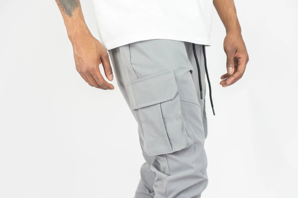WH-100-422 - Solid Cargo Stacked Nylon Pants