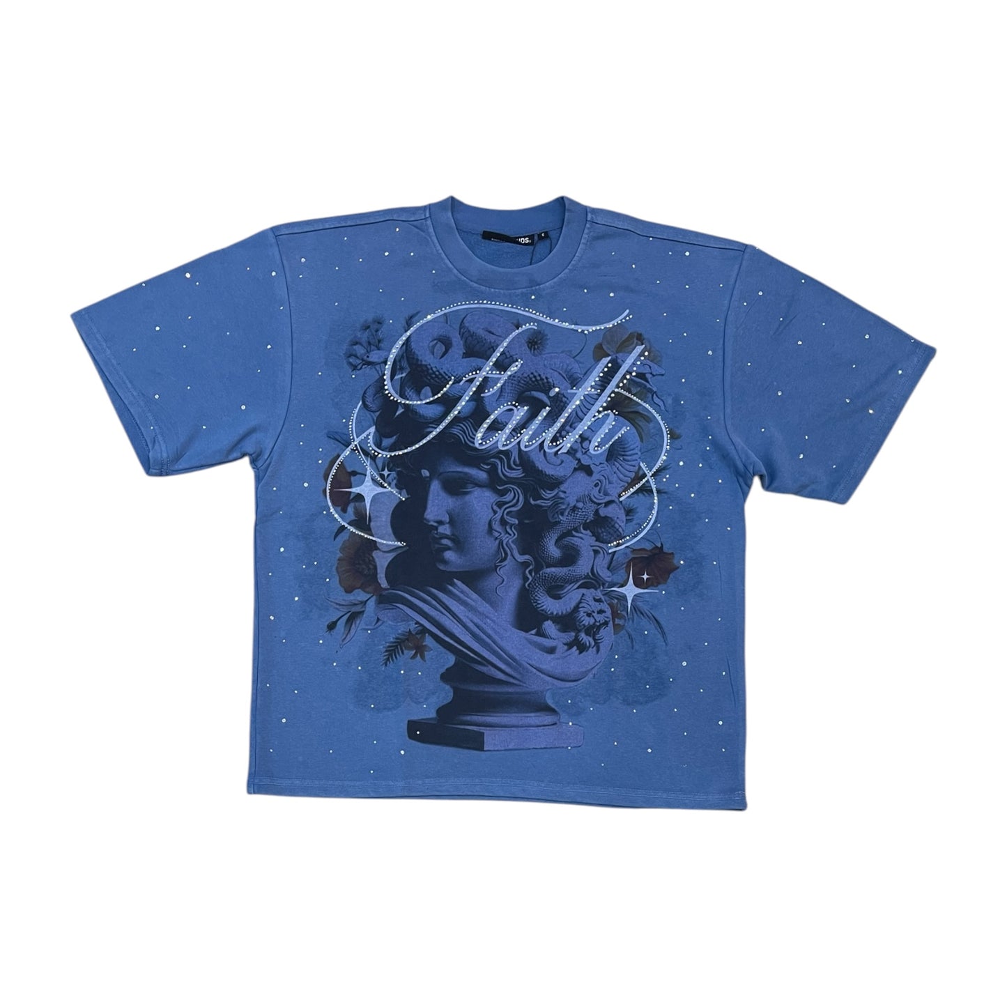 WH-610-11196 - Faith Medusa with Rhinestones Cropped Graphic T-Shirt