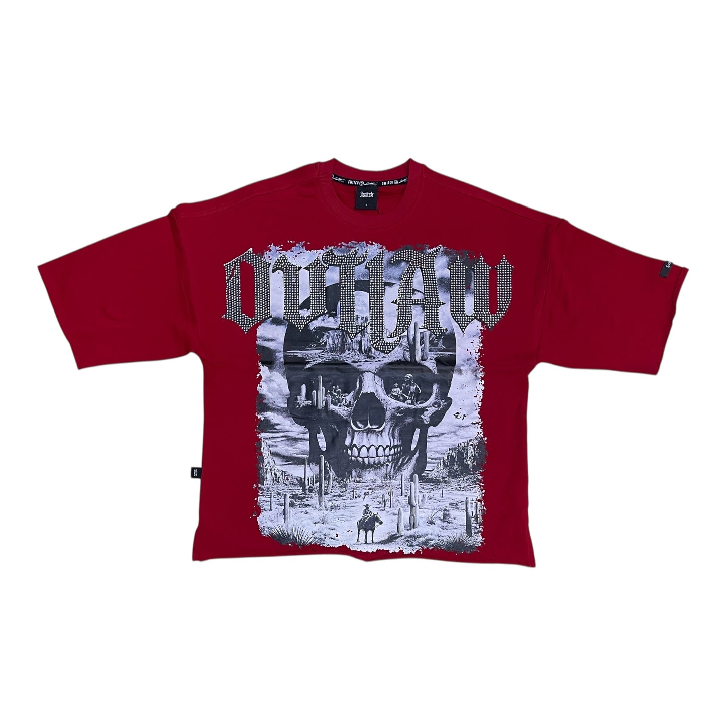 SM6170 - Outlaw with Rhinestone Cropped Top Graphic T-Shirt