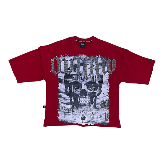 SM6170 - Outlaw with Rhinestone Cropped Top Graphic T-Shirt