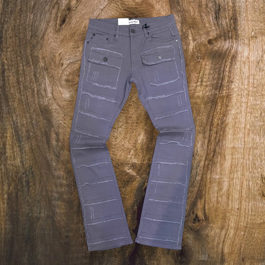 BTP24858 - Frayed Cargo Pocket Stacked Jeans