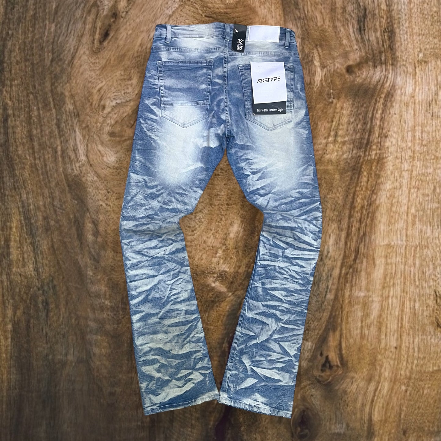 P545 - Tribal Flock with Studs Stretchable Stacked Flared Jeans