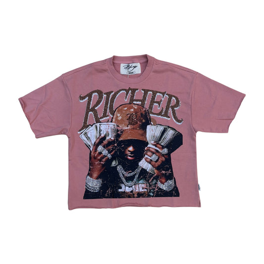 WH-T1516- Richer with Rhinestones Cropped Top T-Shirt