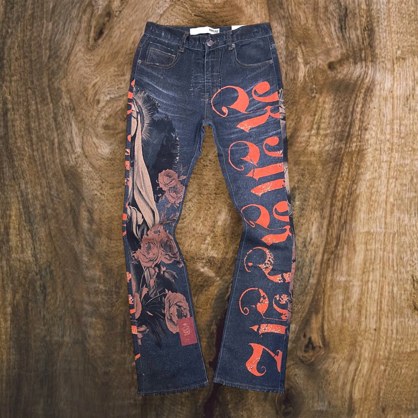 RM201SK - Digital Print Stretchable Stacked Flared Light Weight Denim