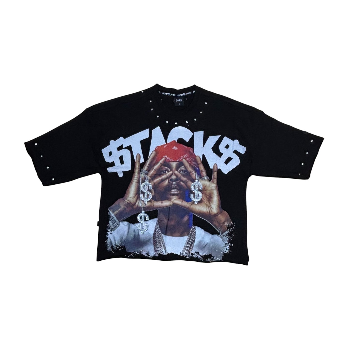 WH-SW6152 - Stacks with Studs Cropped Top Graphic T-Shirt