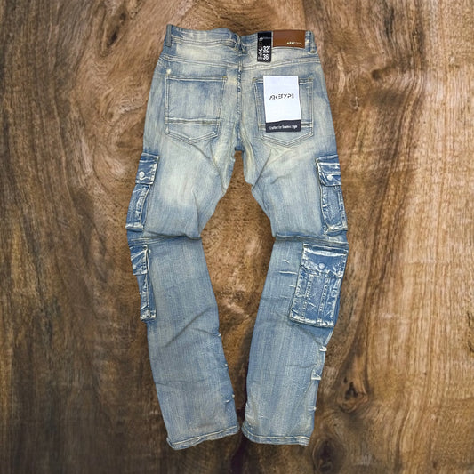 P536 - OS Cargo Stretchable Stacked Flared Jeans