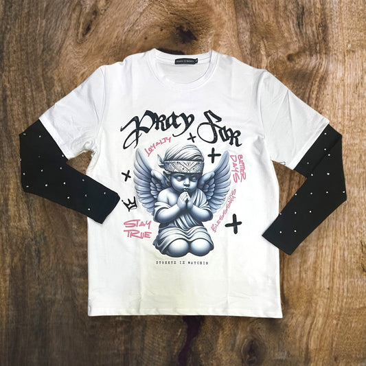 SW2F5230 - PRAY FOR BETTER DAYS Rhinestones 2FER Long Sleeve T-Shirt