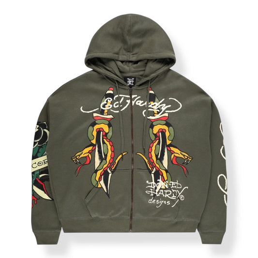EHM1303-2 - Snakes Boxy Zip Down Graphic Hoodie