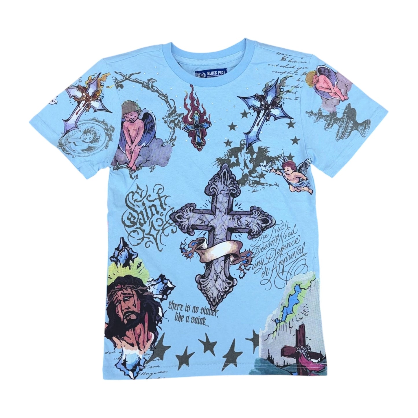 WH-FB1600K - Boy's/Kid's Saint Digital Print with Rhinestone Graphic T-Shirt