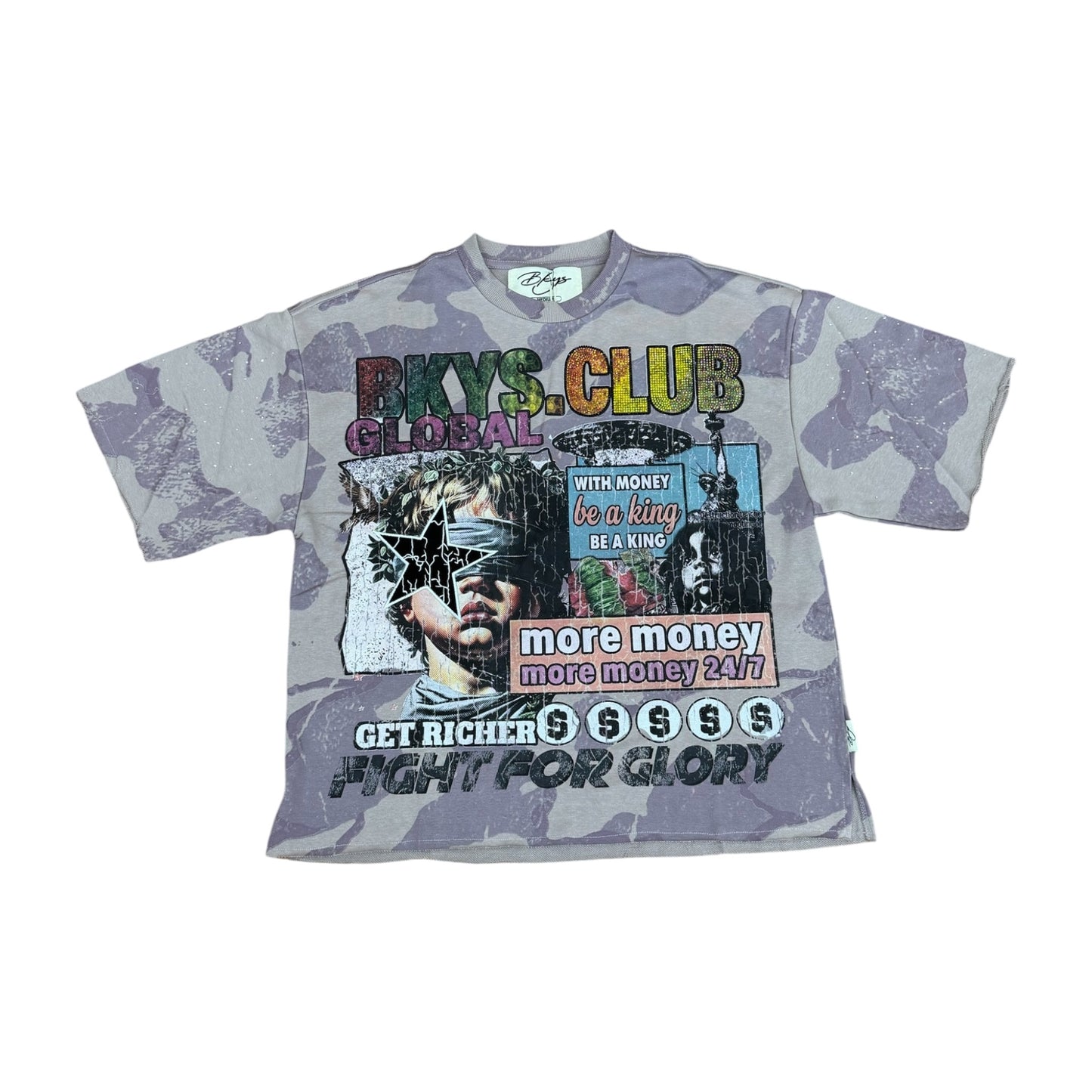 WH-T1639 - Global King with Rhinestones Graphic Crop T-Shirt