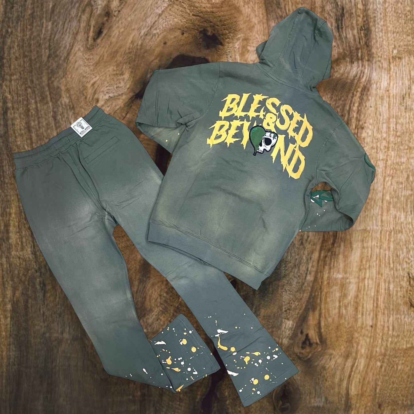 142-363 - Blessed Beyond Washed Full Zip-Up Hoodie & Stacked Fleece Pant (2 Piece Full Set)