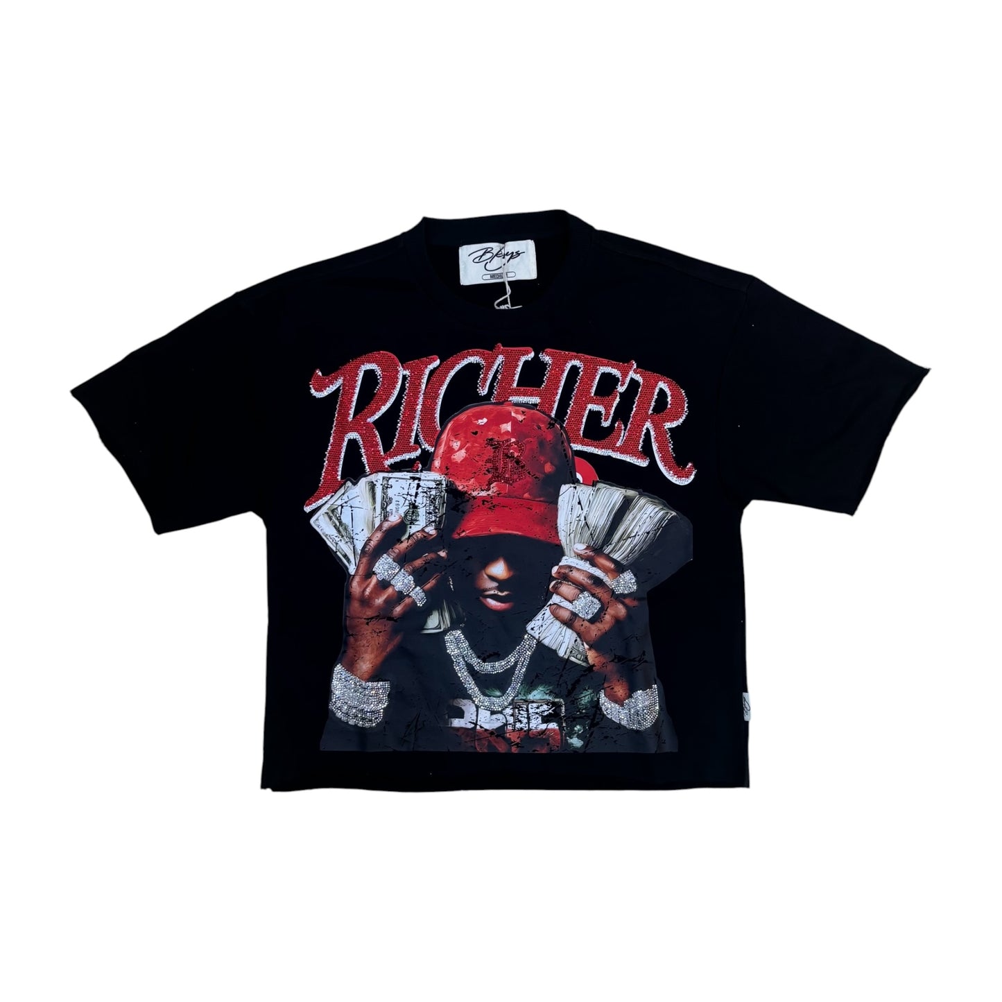 WH-T1516- Richer with Rhinestones Cropped Top T-Shirt
