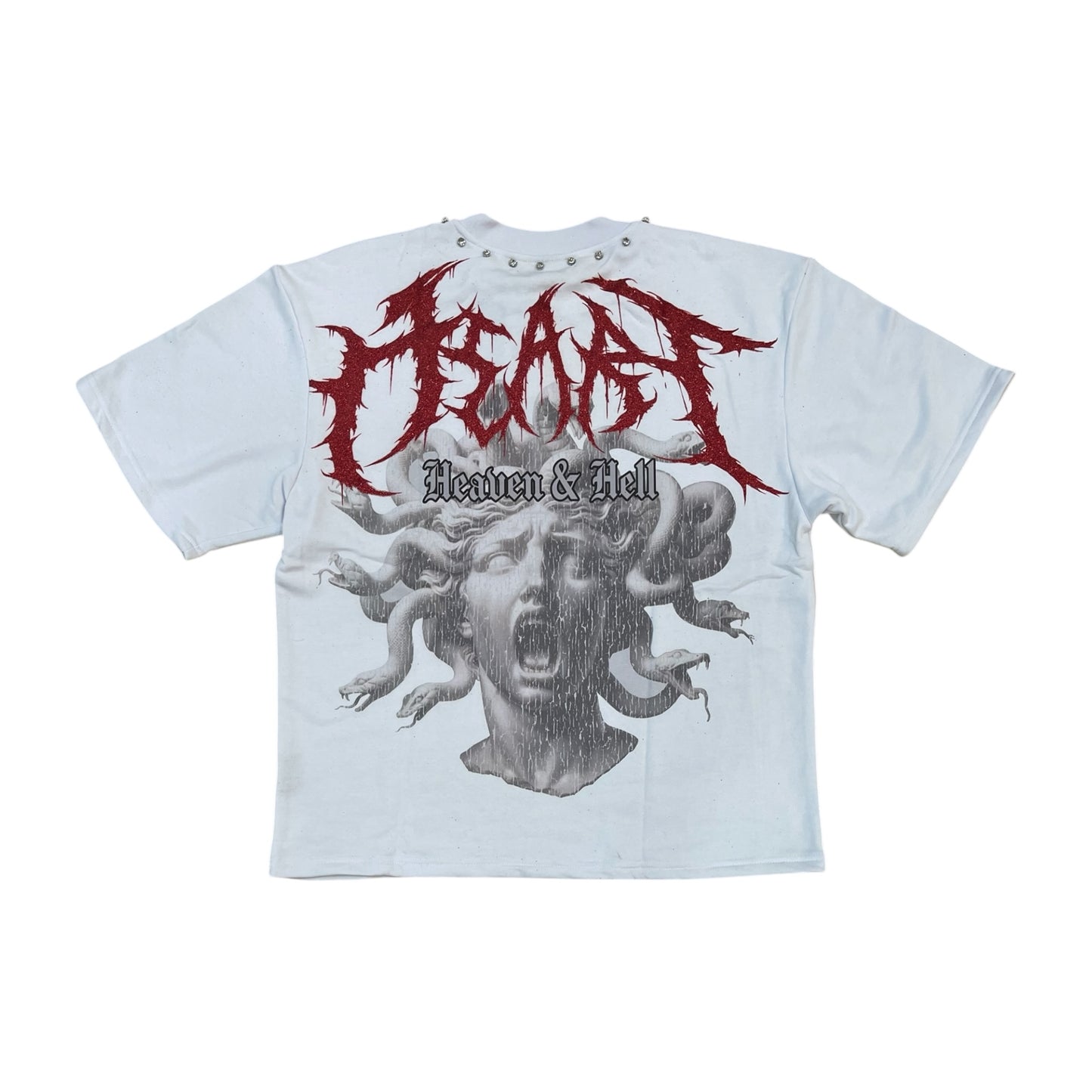 WH-610-11131 - Divine Medusa with Studs Cropped Graphic T-Shirt