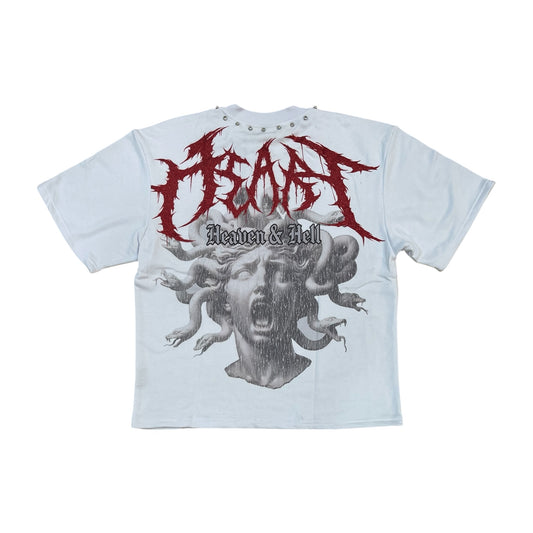 WH-610-11131 - Divine Medusa with Studs Cropped Graphic T-Shirt