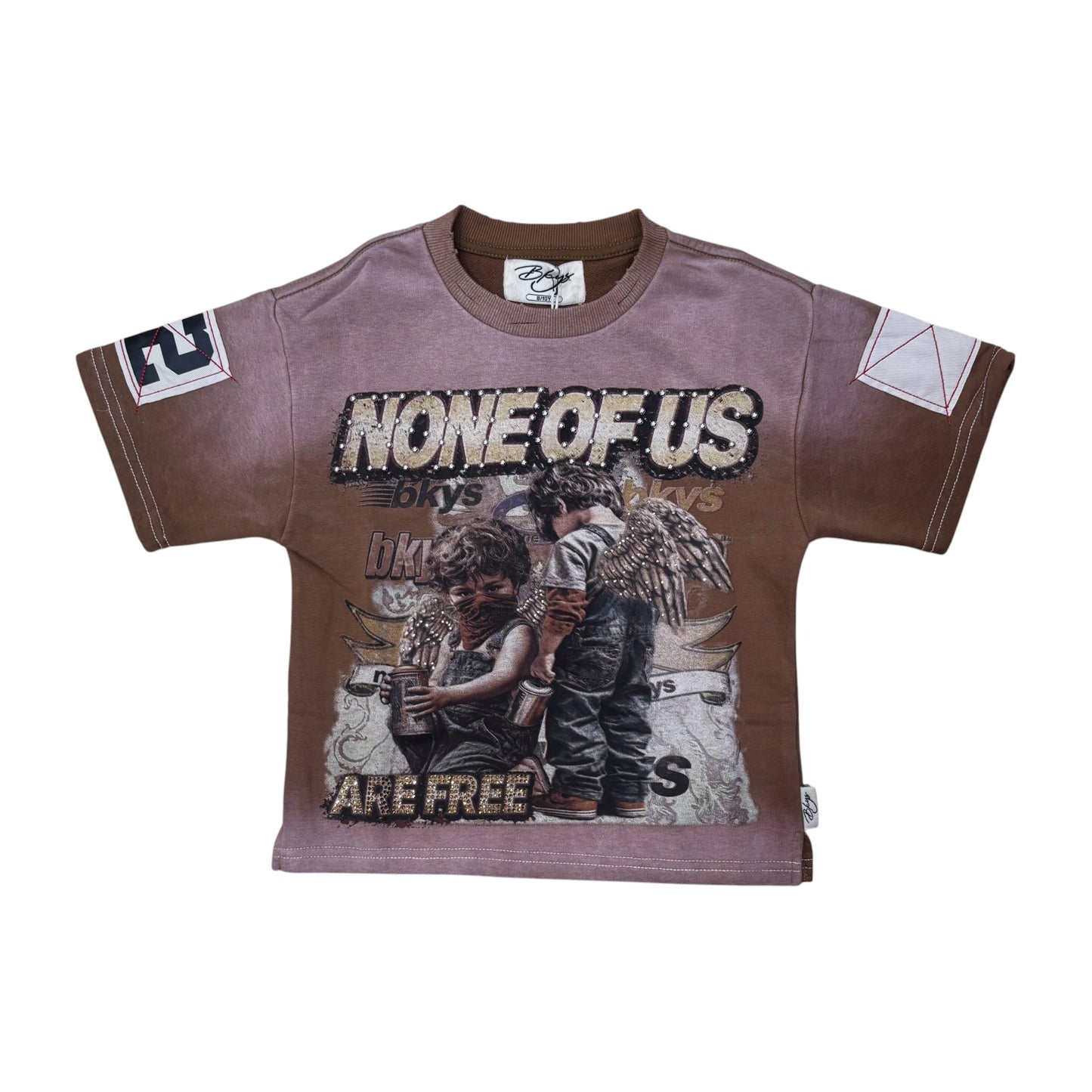T1610B - Boy's/Kid's None of us are Free with Rhinestones n Studs Crop T-Shirt