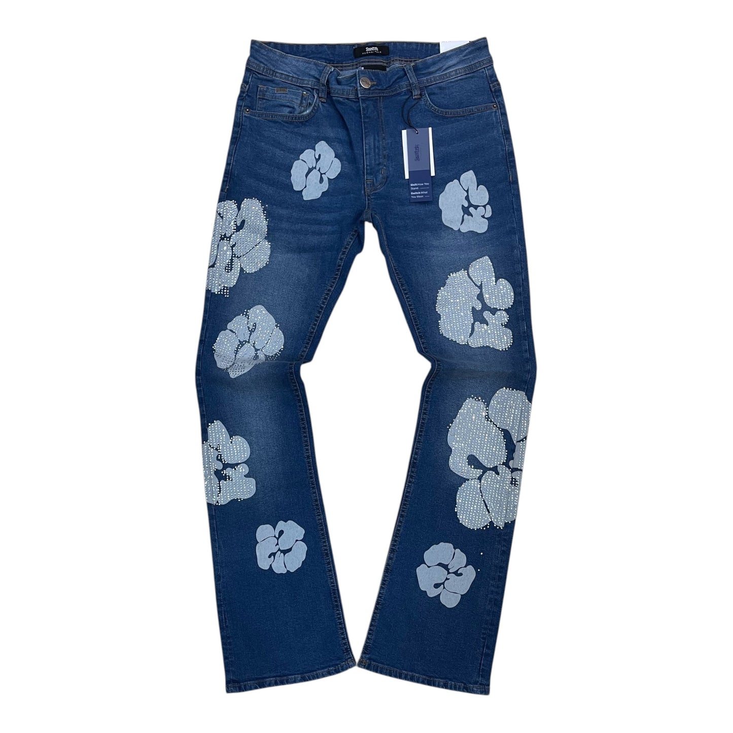 SM6613 - Popcorn Rhinestone Stretch Stacked Flared Jeans