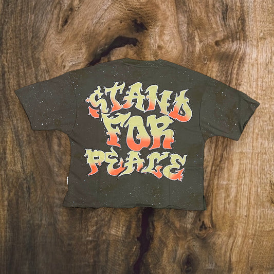 T1330 - Stand 4 Peace with Rhinestones Cropped Top T-Shirt