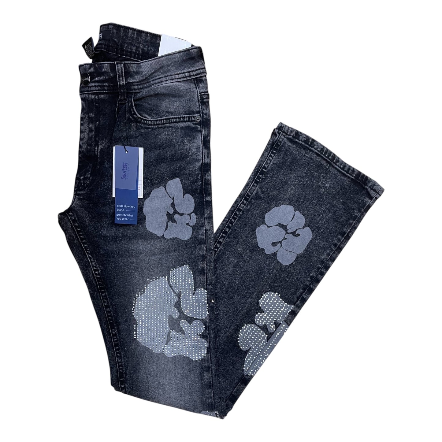 SM6613 - Popcorn Rhinestone Stretch Stacked Flared Jeans