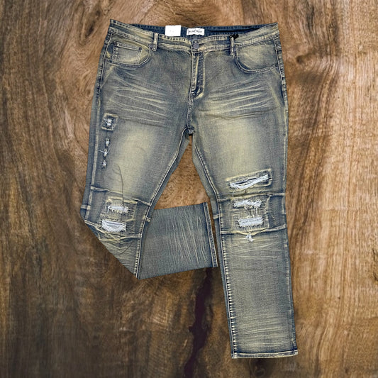 BTP24950X - Big Men's Distressed Rip & Repair Slim-Fit Stretch Jeans
