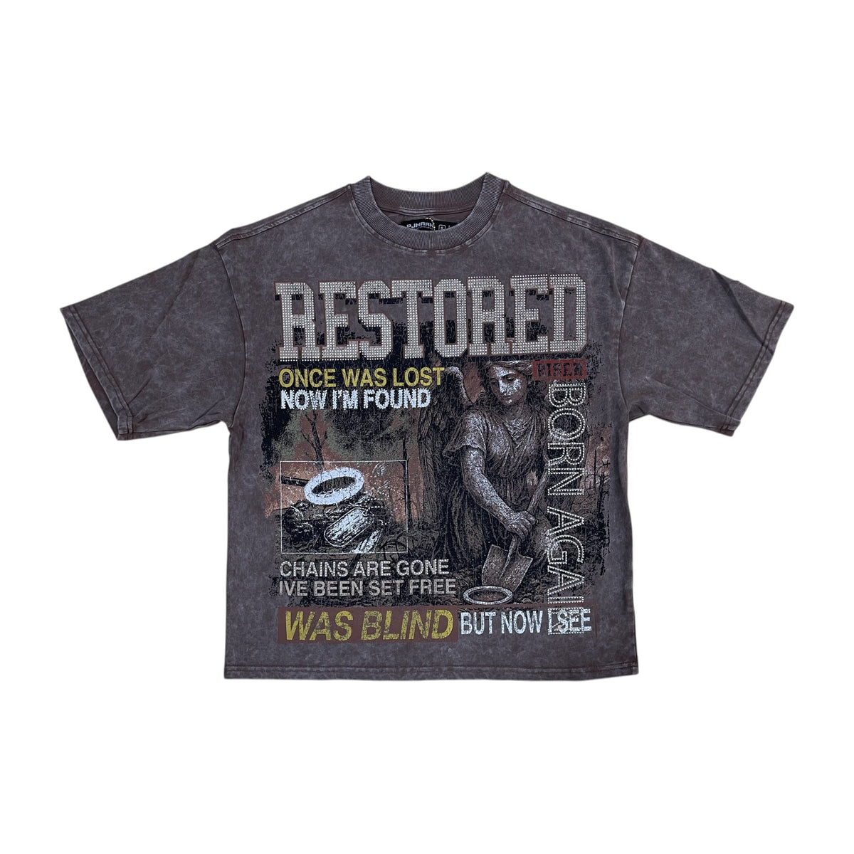 WH-T2677 - Restored Born Again with Rhinestone Boxy Graphic T-Shirt