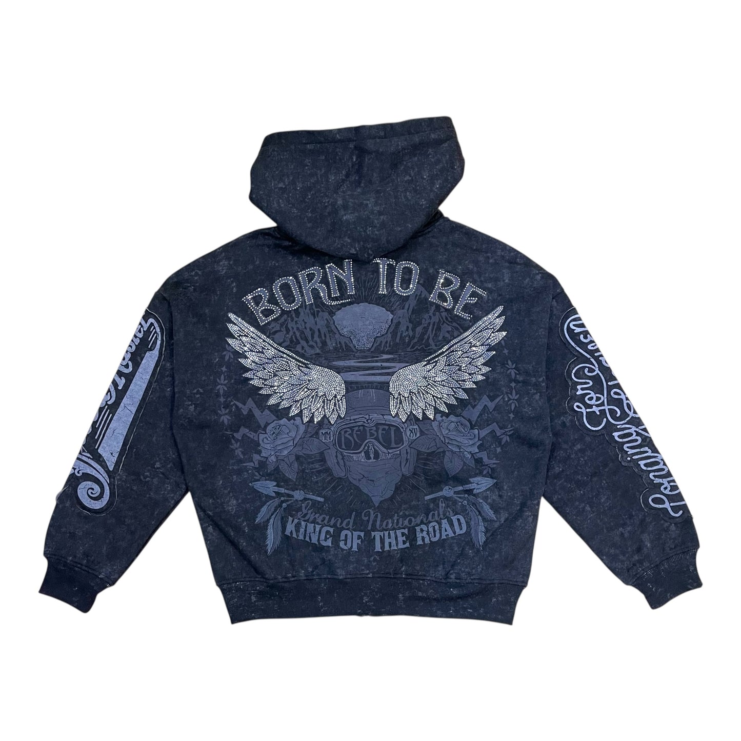 152-314 - Born to Be Full Zi-Up WASH Cropped Fleece Hoodie