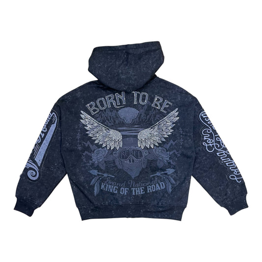 152-314 - Born to Be Full Zi-Up WASH Cropped Fleece Hoodie