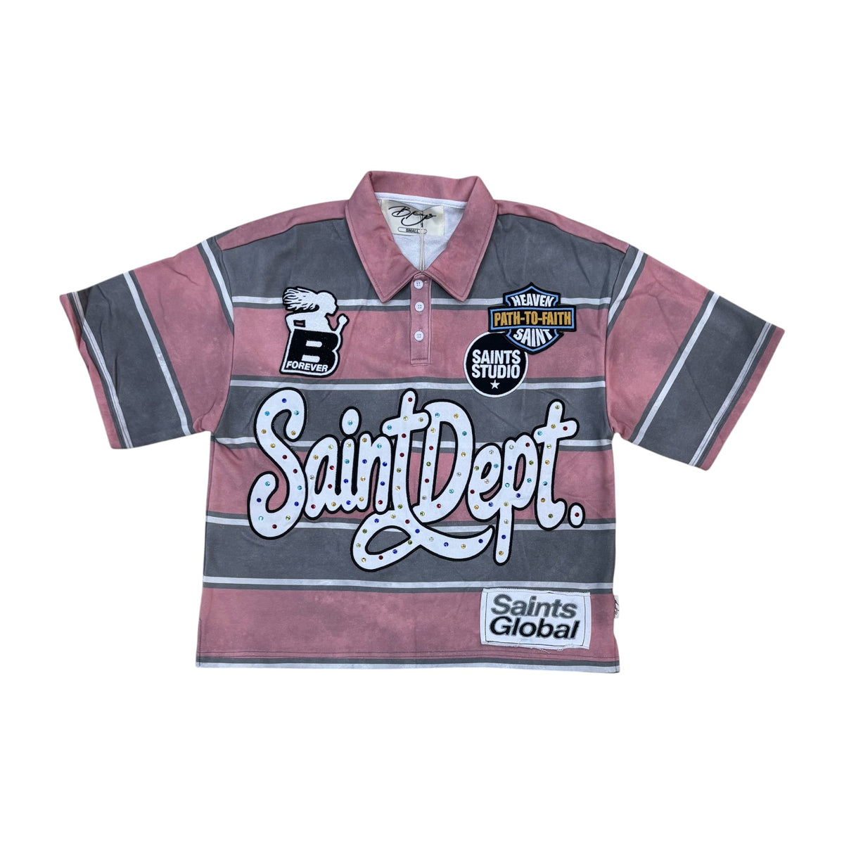 WH-CP1667 - Saint Dept Stripe with Studs Polo Boxy Shirt