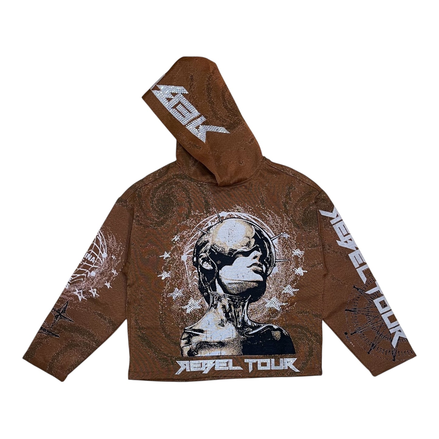 152-340 - REBEL TOUR Rhinestone Tapestry Cropped Fleece Hoodie