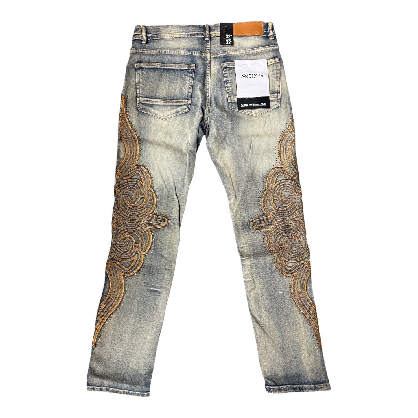 WH-P568 - Ornate Embroidered with Rhinestones Slim Straight-Fit Stretch Jeans