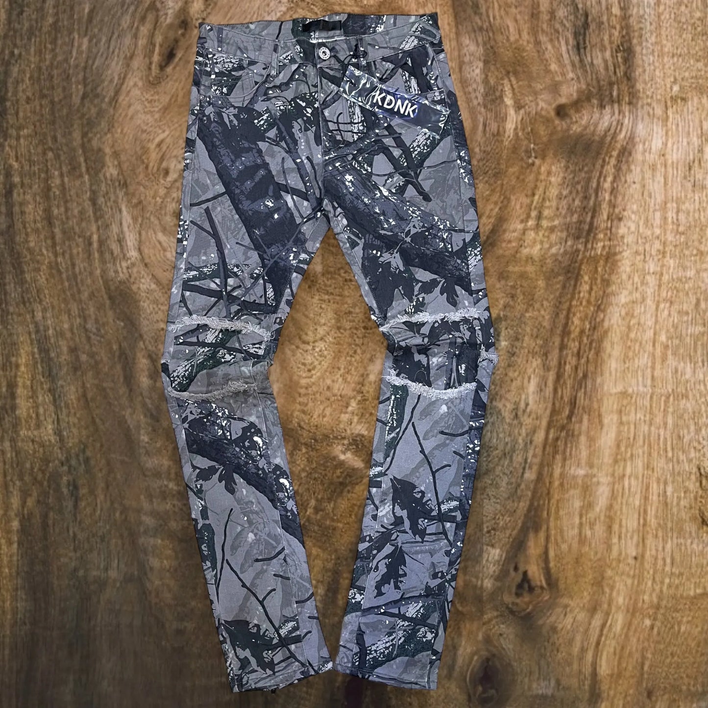 KNB3397 - Zipper Stacked Camo Pants