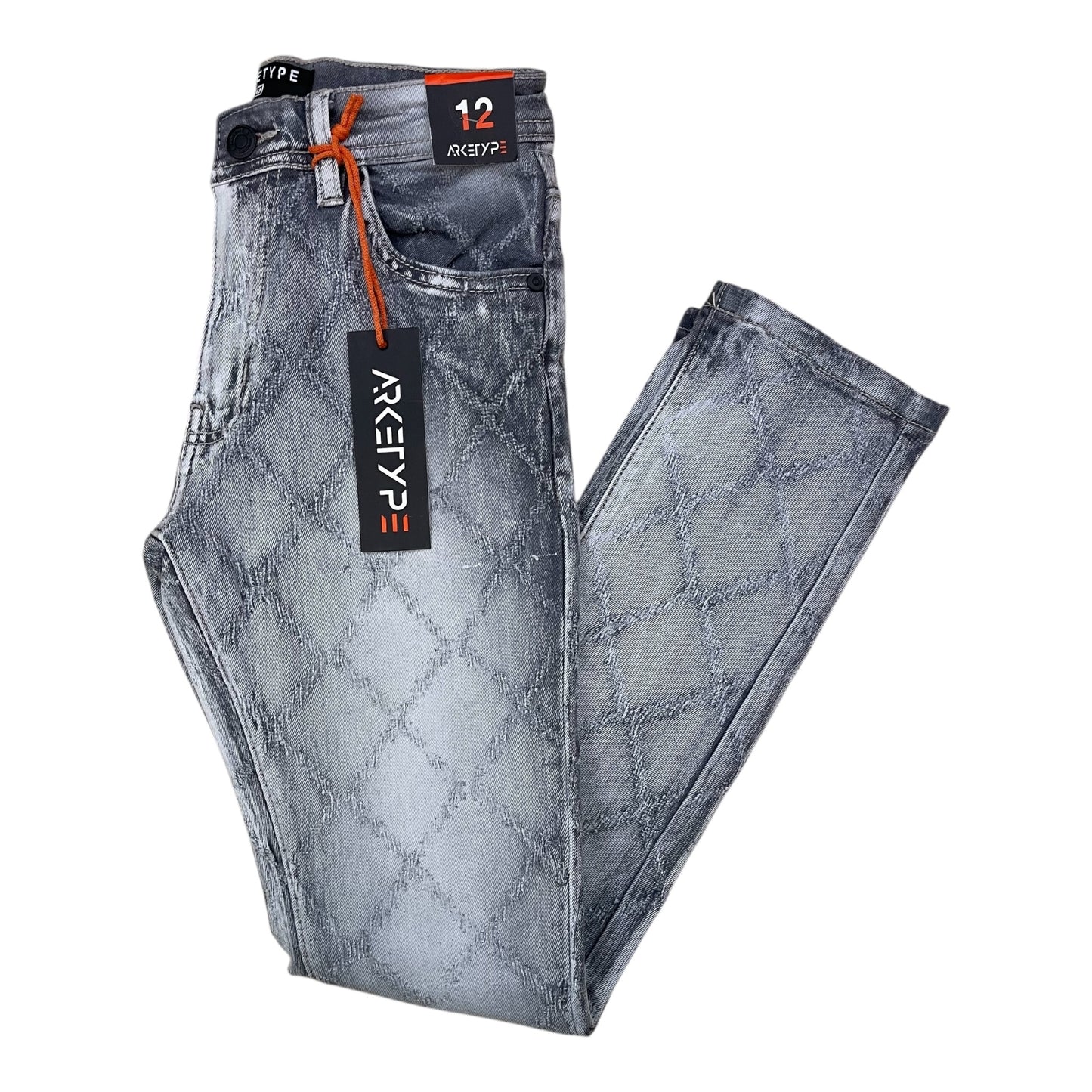 P428K - Boy's/Kids Diamond Pattern Slim-Fit Stretch Jeans