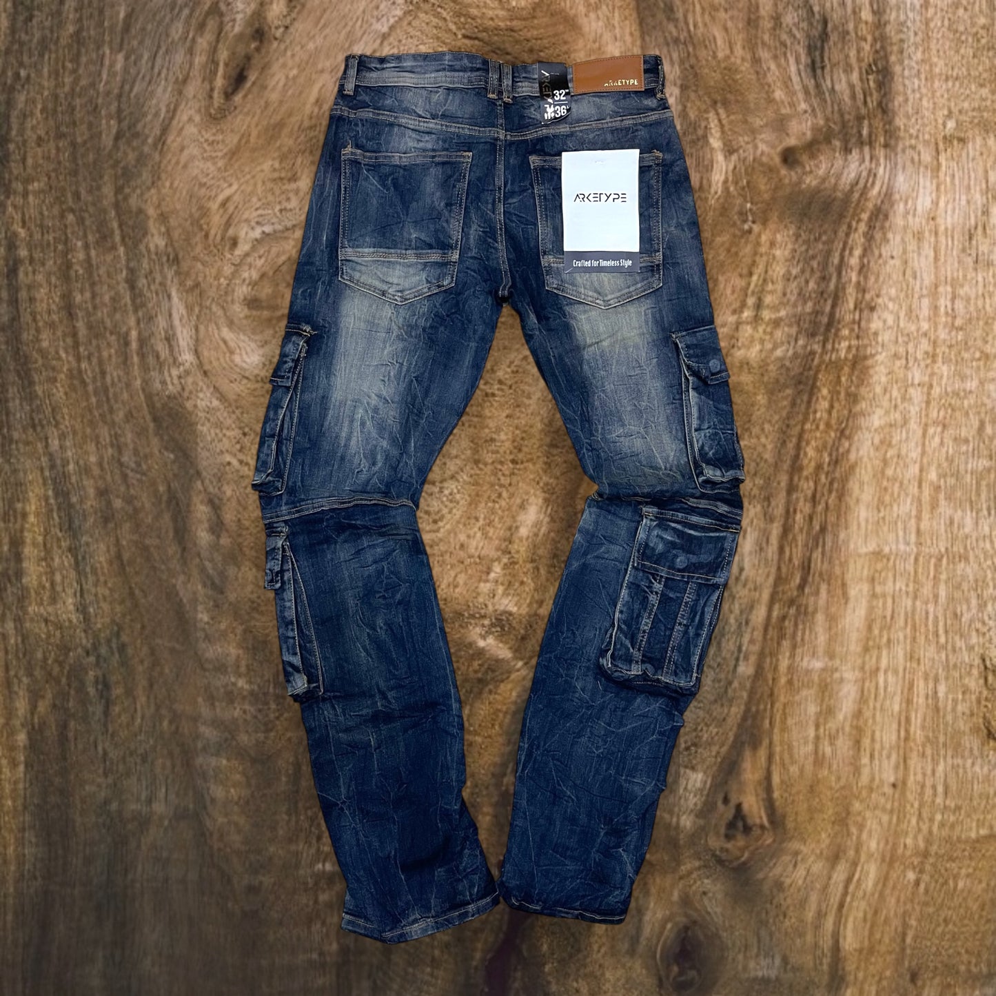 P536 - OS Cargo Stretchable Stacked Flared Jeans