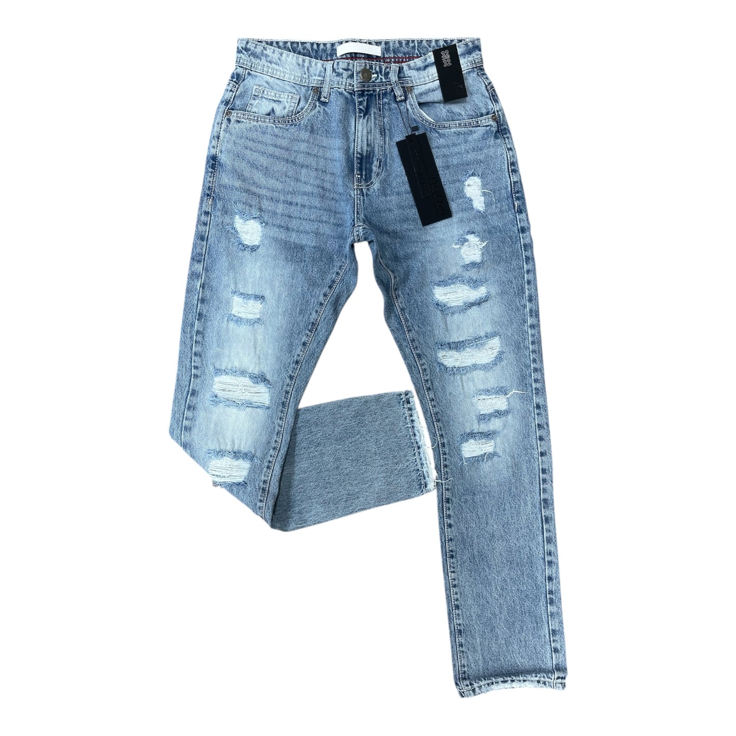WH-P624 - Vintage Ripped Rigid Straight-Fit Non-Stretch Jeans
