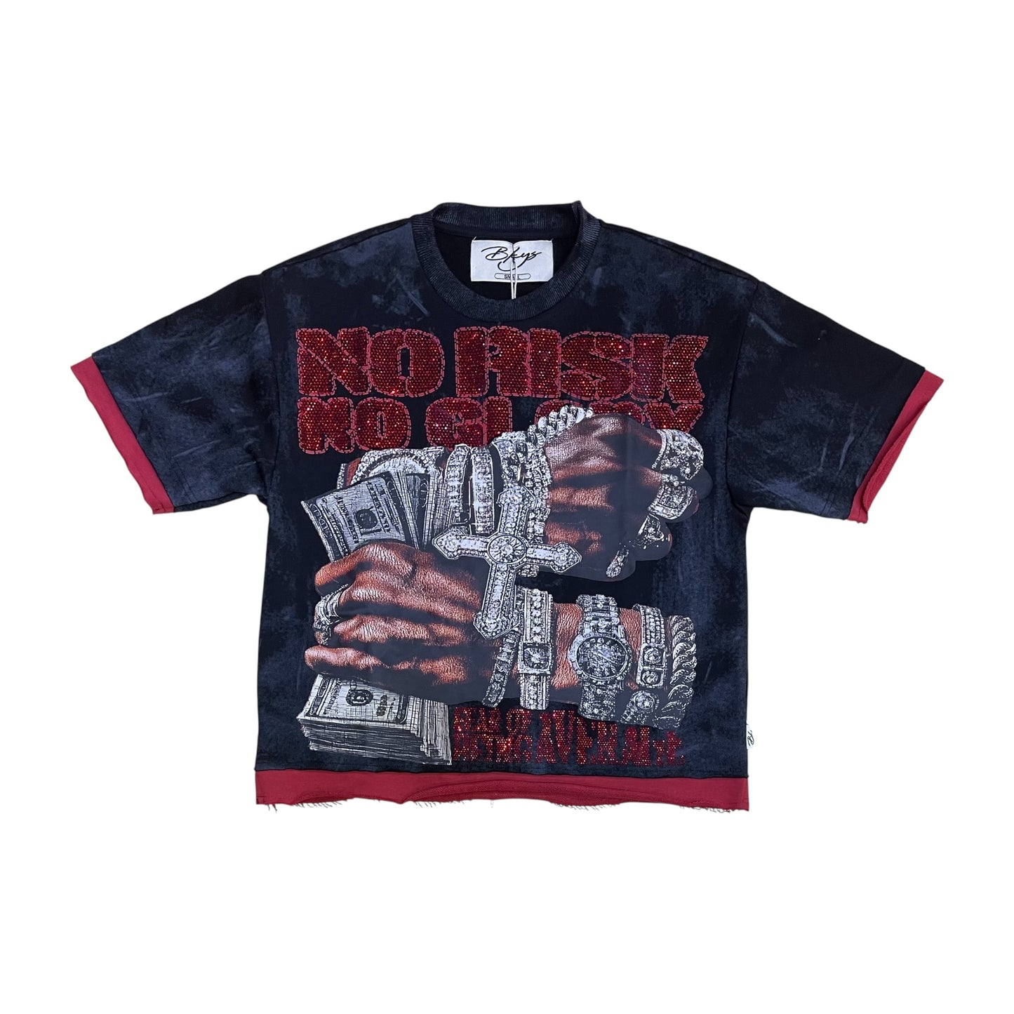 T1464 - No Risk No Glory with Rhinestones Cropped Top T-Shirt