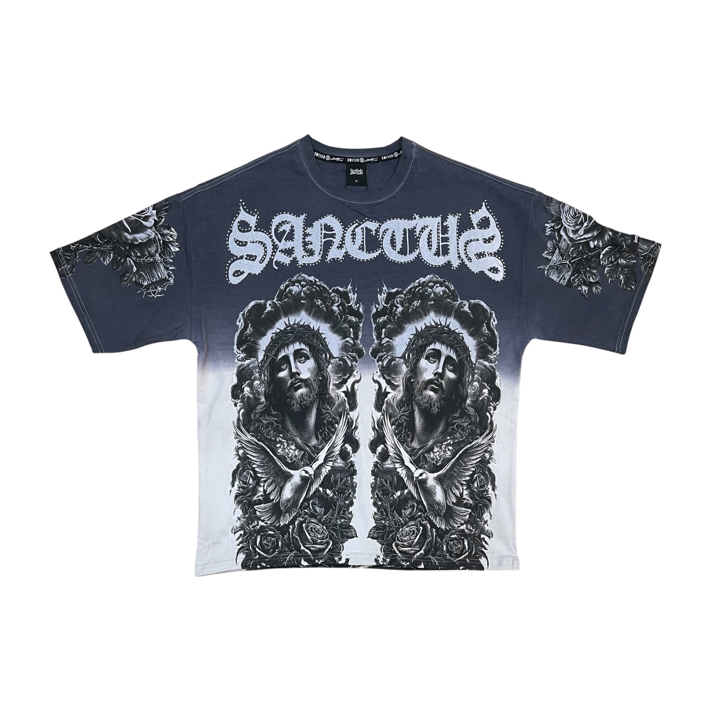 WH-SM6123 - Sanctus with Rhinestone Boxy Graphic T-Shirt