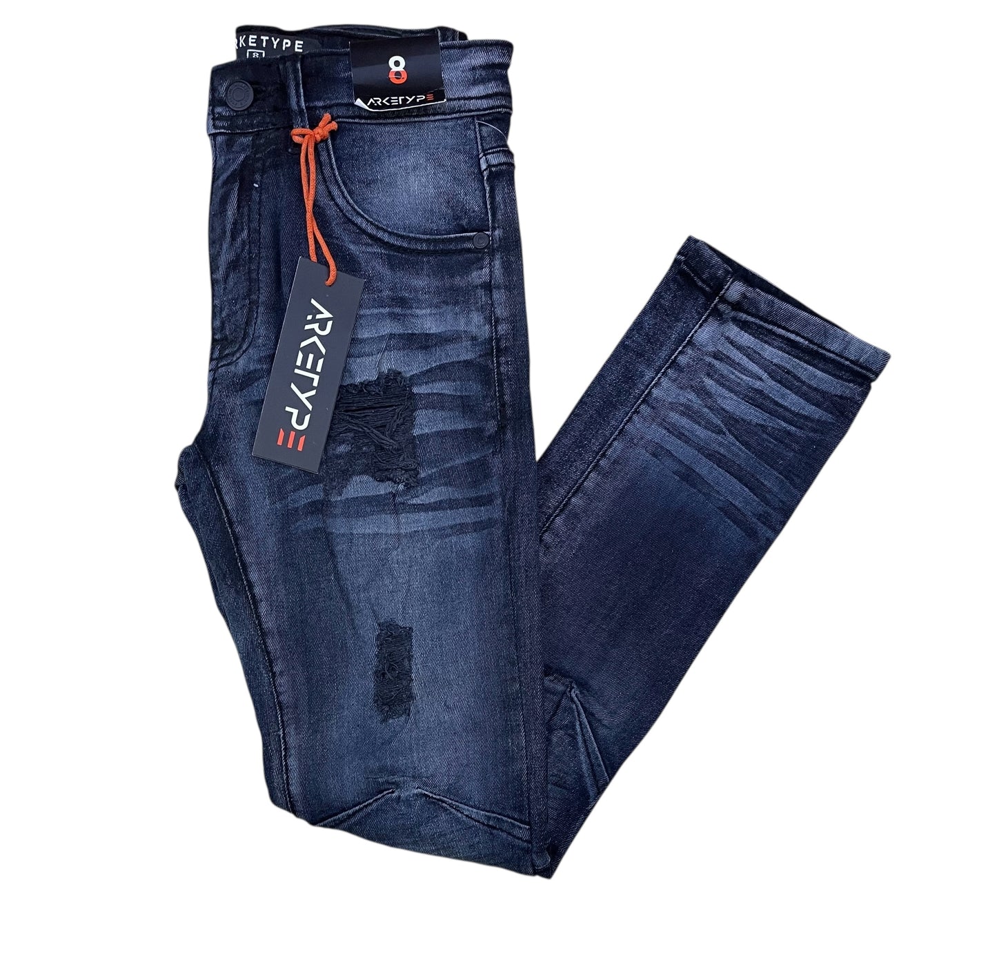 P478K - Boy's/Kids Double Whisker Rip n Repair Slim-Fit Stretch Jeans