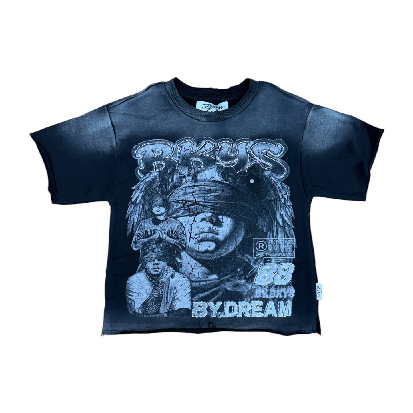 WH-T1634B - Boy's/Kid's Teen Angel with Rhinestones Crop T-Shirt